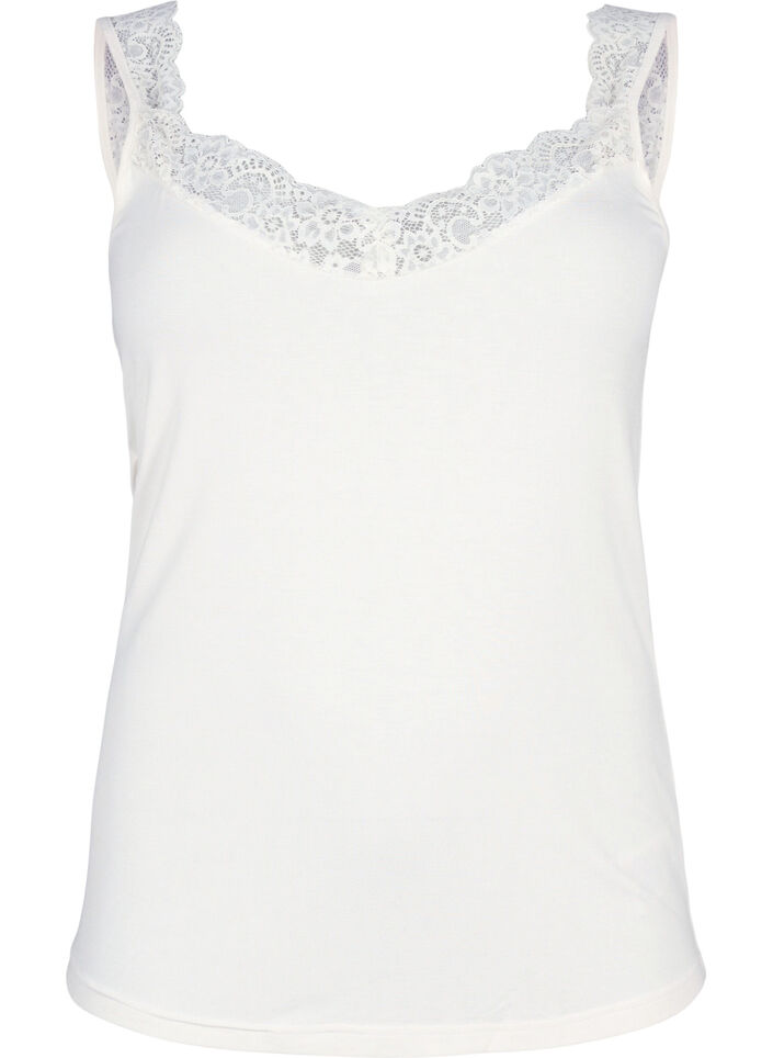 Viscose top met kanten rand, Vanille, Packshot image number 0