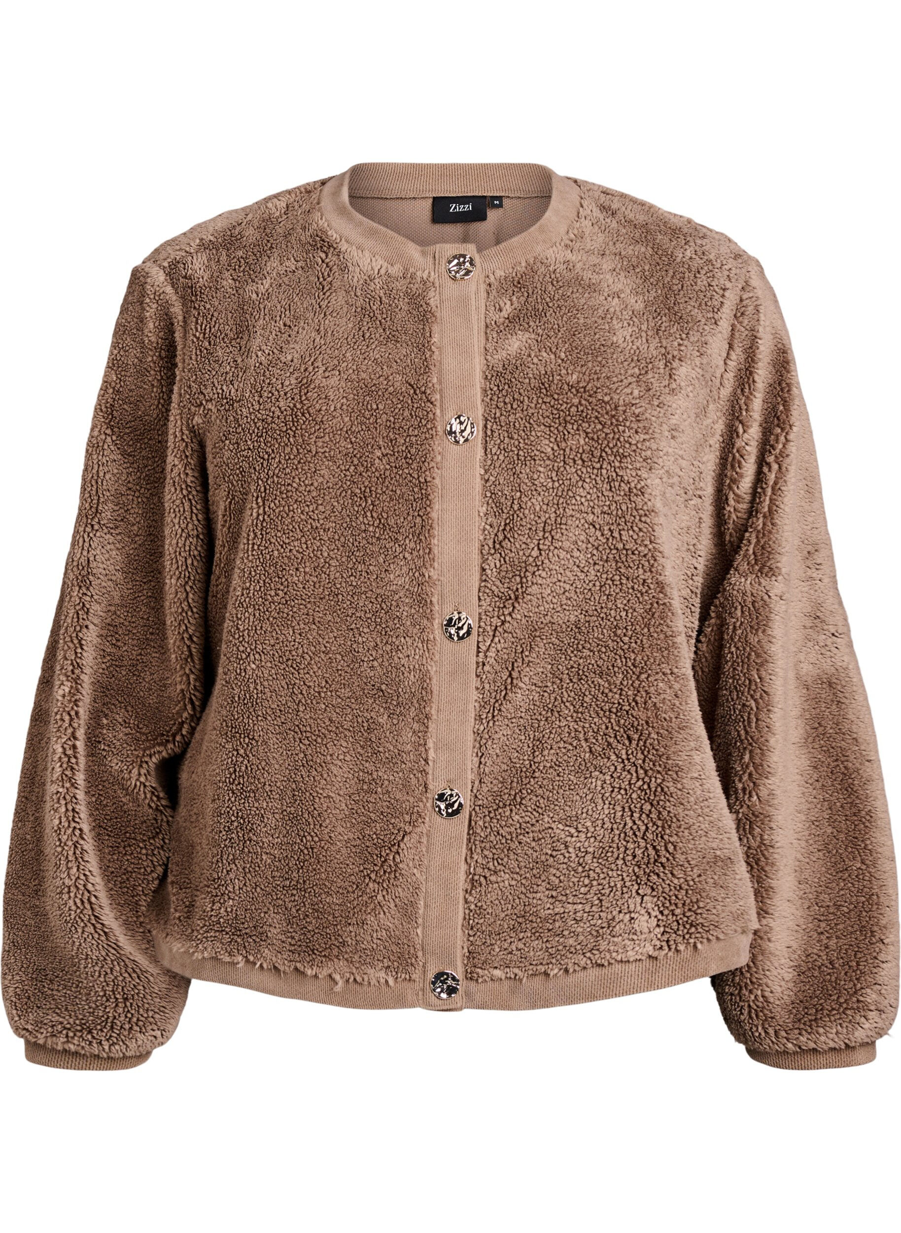 Zizzi Cardigan teddy avec boutons d&eacute;coratifs, Marron, Packshot image number 0