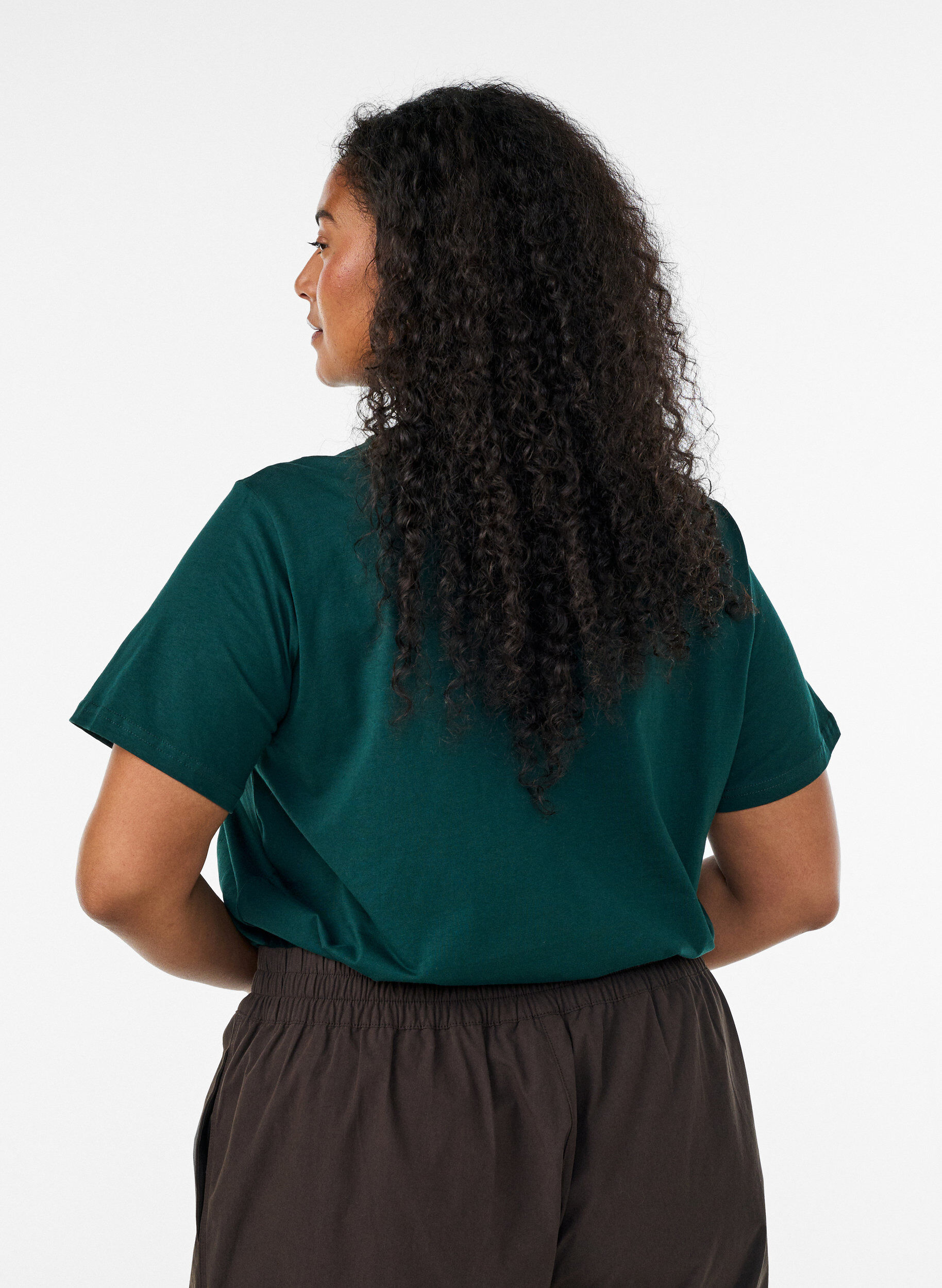 ZizziT-shirt basique en coton &agrave; col rond, Vert fonc&eacute;, Model image number 2