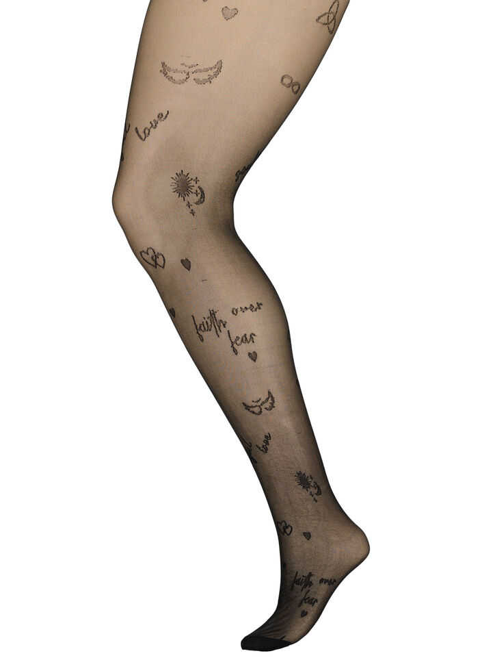 Collants tatouage en 25 denier, Black, Packshot image number 0