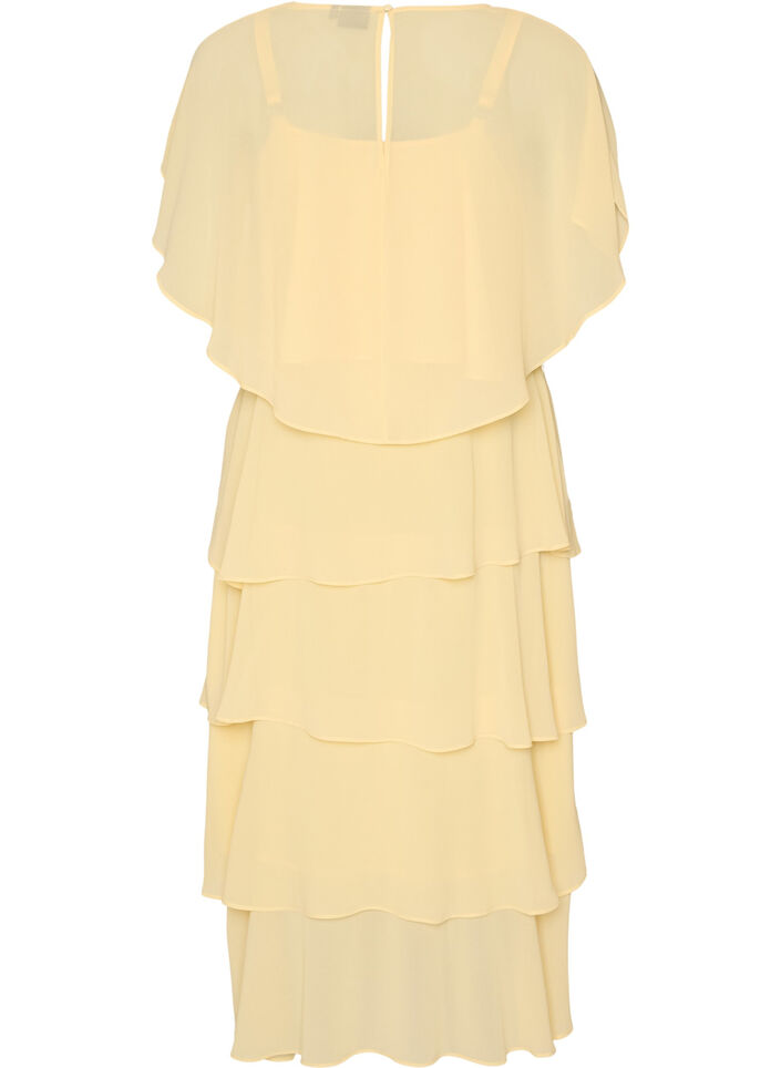 Robe maxi avec plusieurs couches de volants et cape amovible, Jaune clair, Packshot image number 1