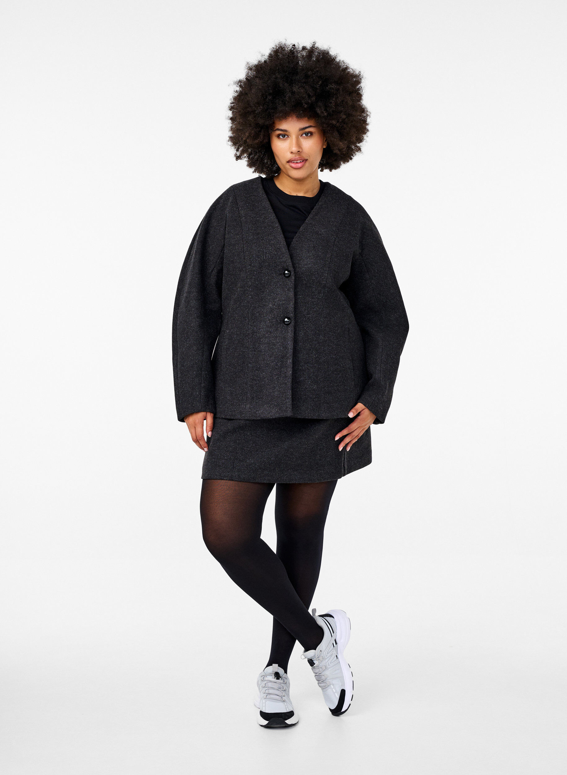 ZizziGetailleerde blazer, Dark Grey Melange, Model image number 2