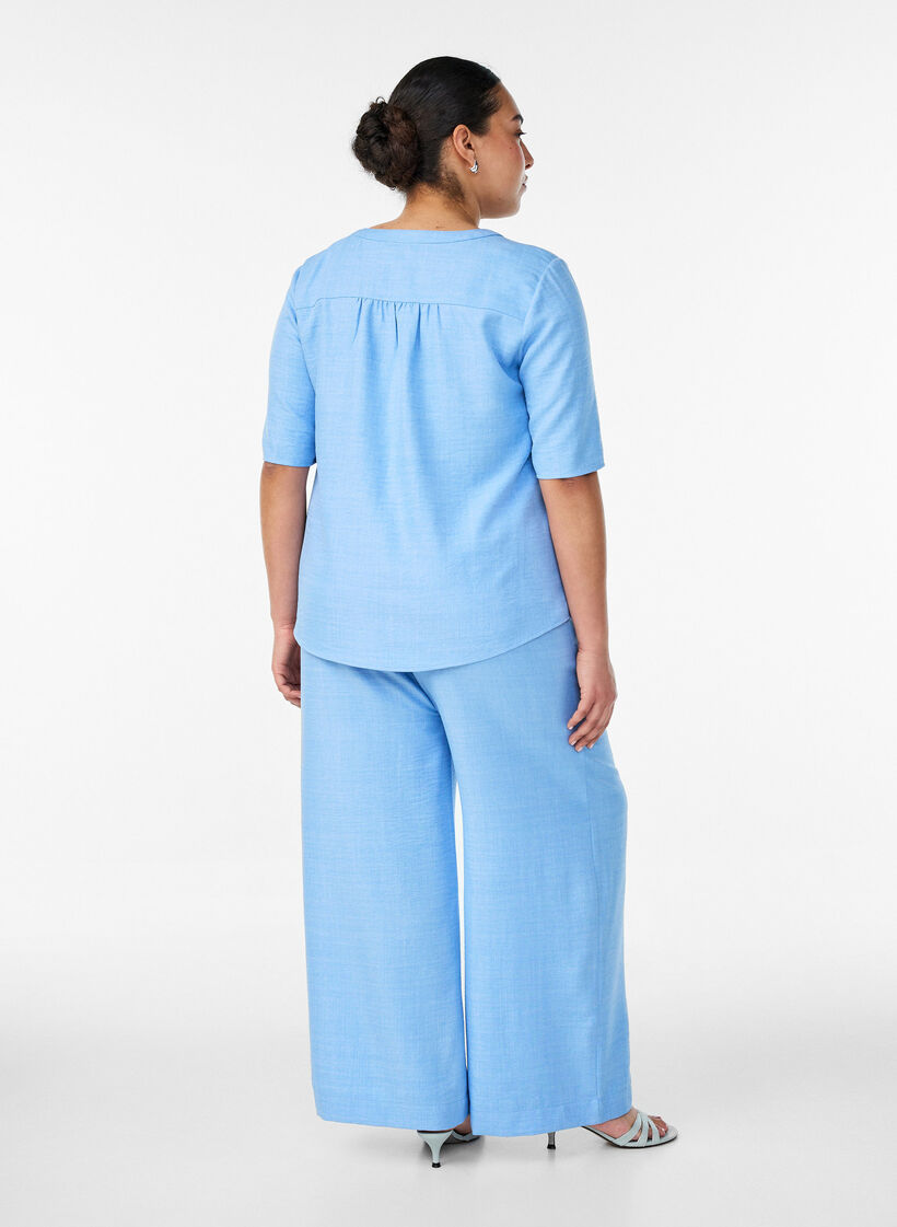 Losse broek met elastische tailleband en zakken, Blauw, Model image number 1