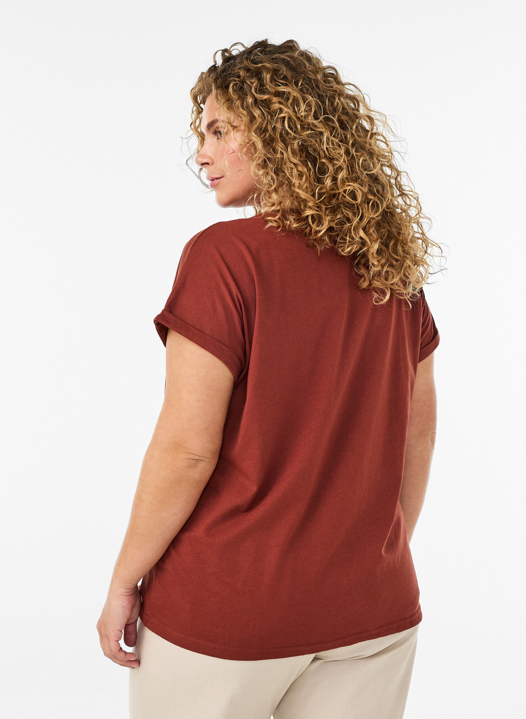 ZizziT-shirt &agrave; manches courtes en coton m&eacute;lang&eacute;, Bordeaux, Model image number 2