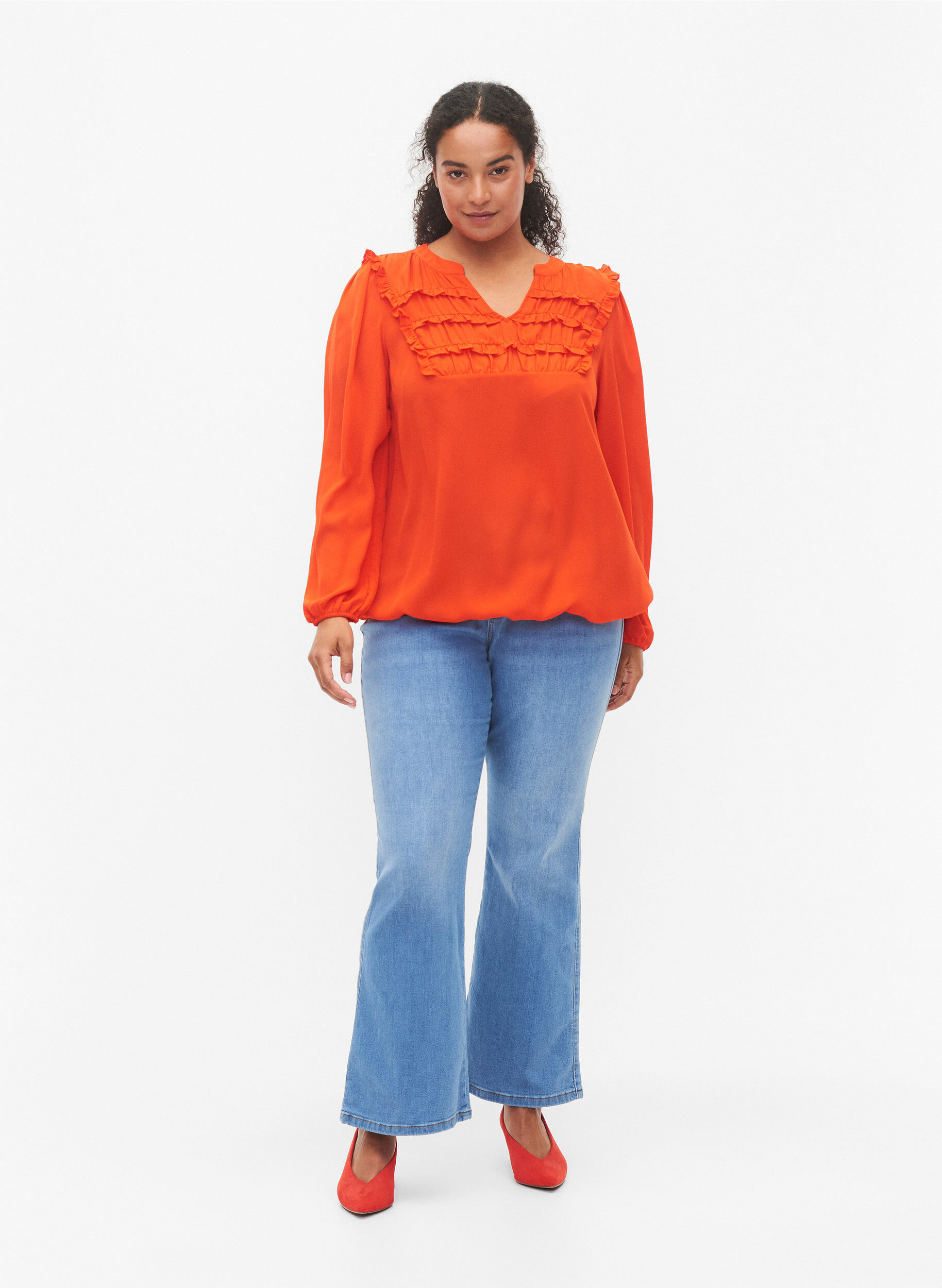 ZizziBlouse met franjes en lange mouw, Orange.com, Model image number 3