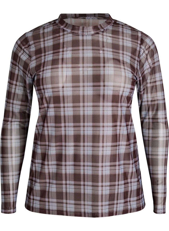 Blouse en maille &agrave; carreaux, Bleu, Packshot image number 0