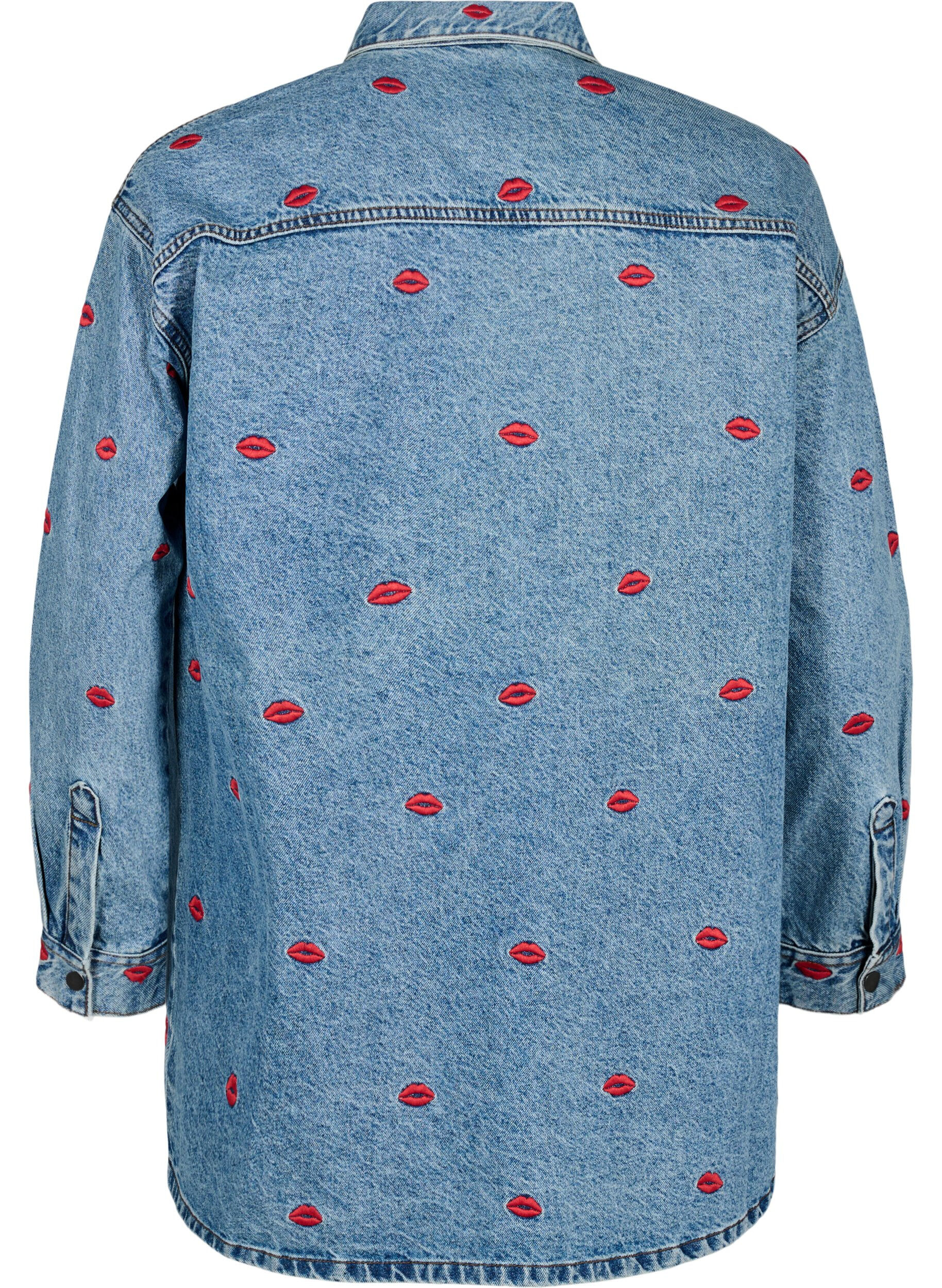 ZizziLosse denimshirt met geborduurde hartjes, Light Blue Kiss, Packshot image number 1