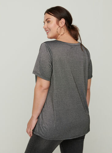 T-shirt scintillant à manches courtes, Black w Silver , Model image number 1