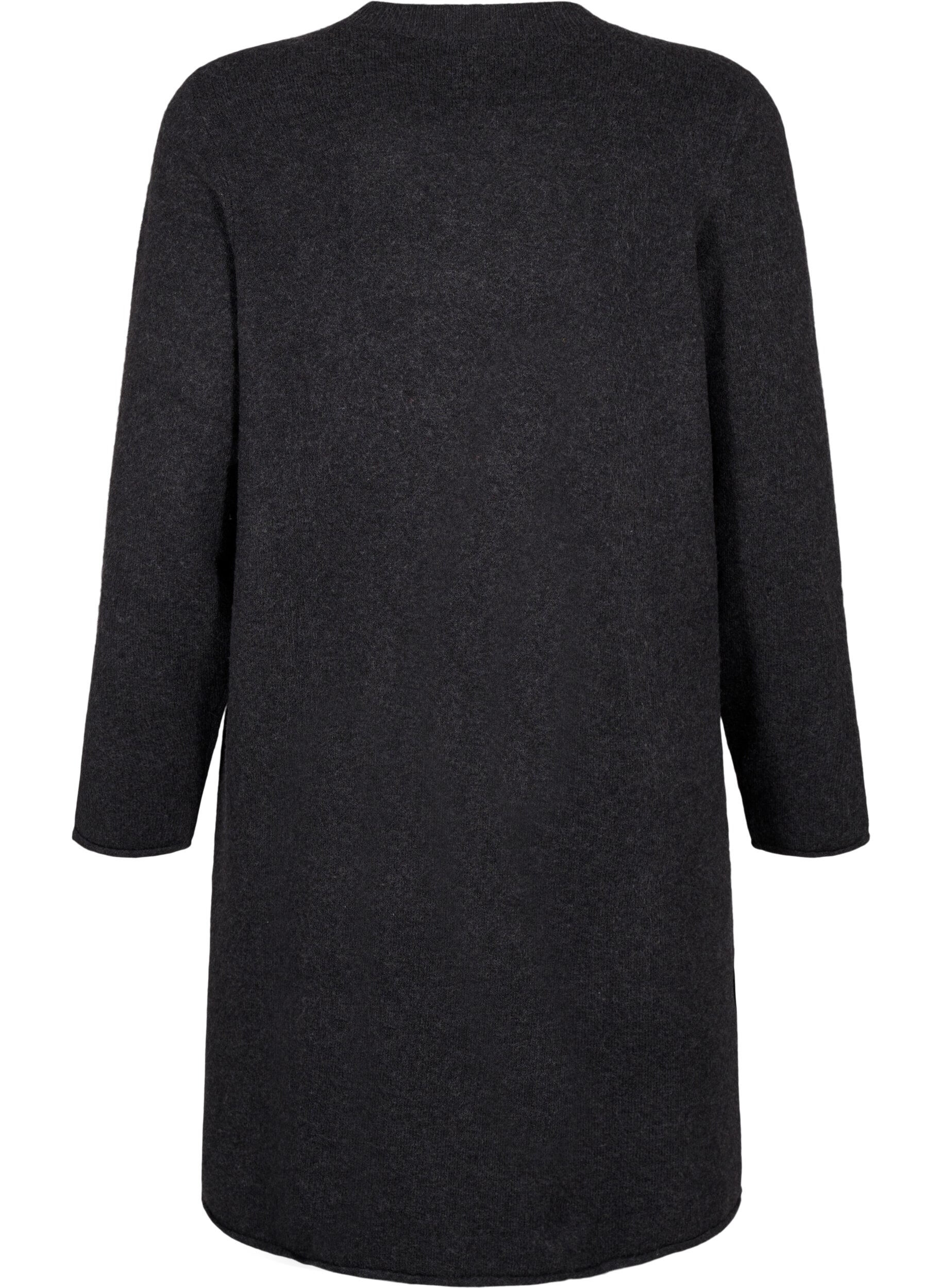 Zizzi Robe en maille &agrave; col rond et fendue, Dark Grey Melange, Packshot image number 1