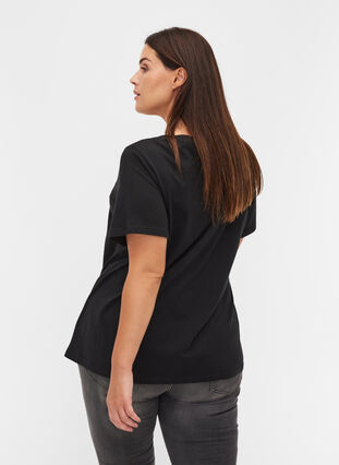 T-shirt en coton bio avec imprimé, Black Merci, Model image number 1