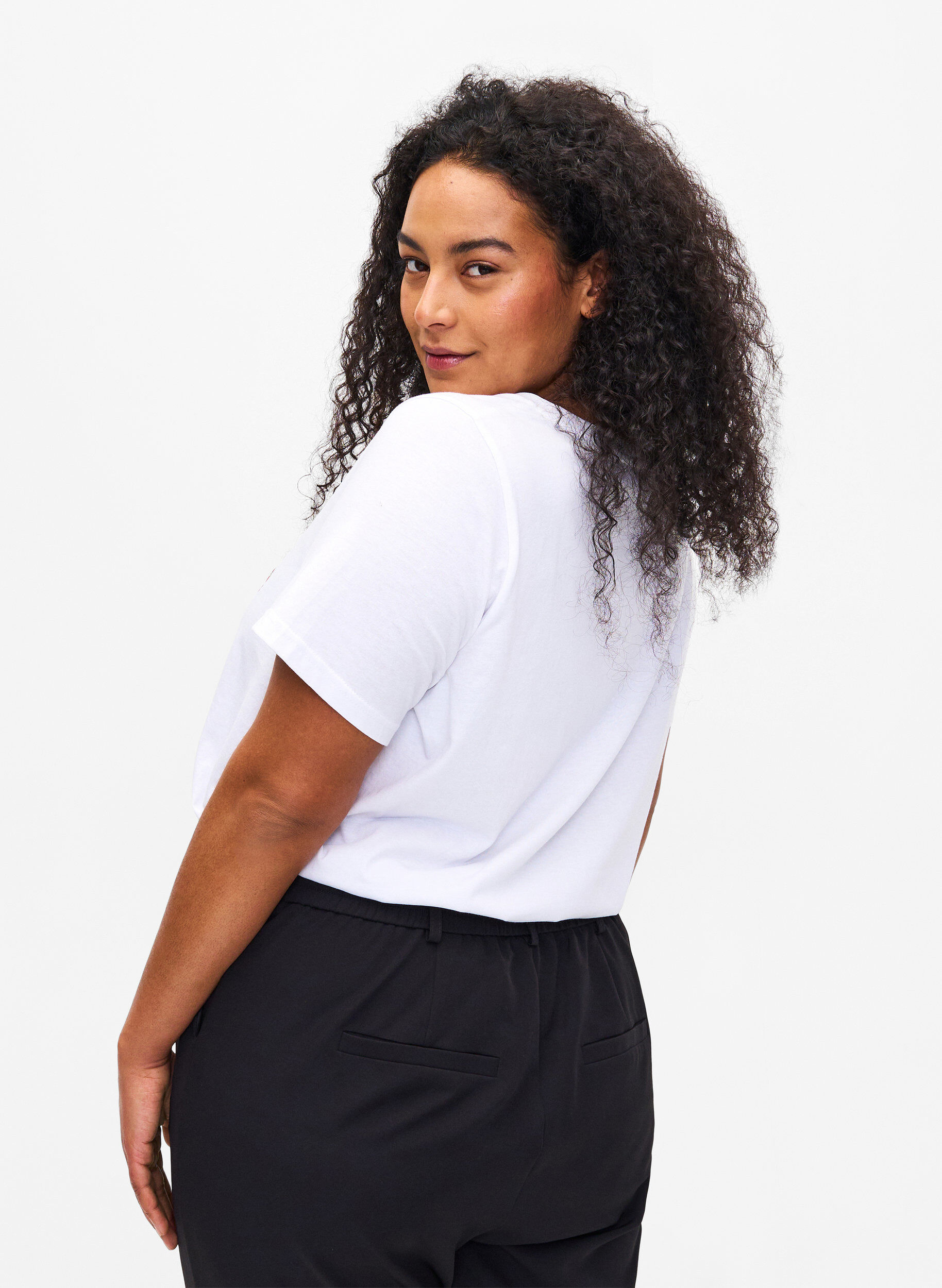 ZizziKatoenen T-shirt met tekstopdruk, B. White w. Flower, Model image number 1