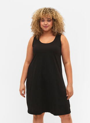 Mouwloze katoenen jurk met a-vorm, Black, Model image number 0