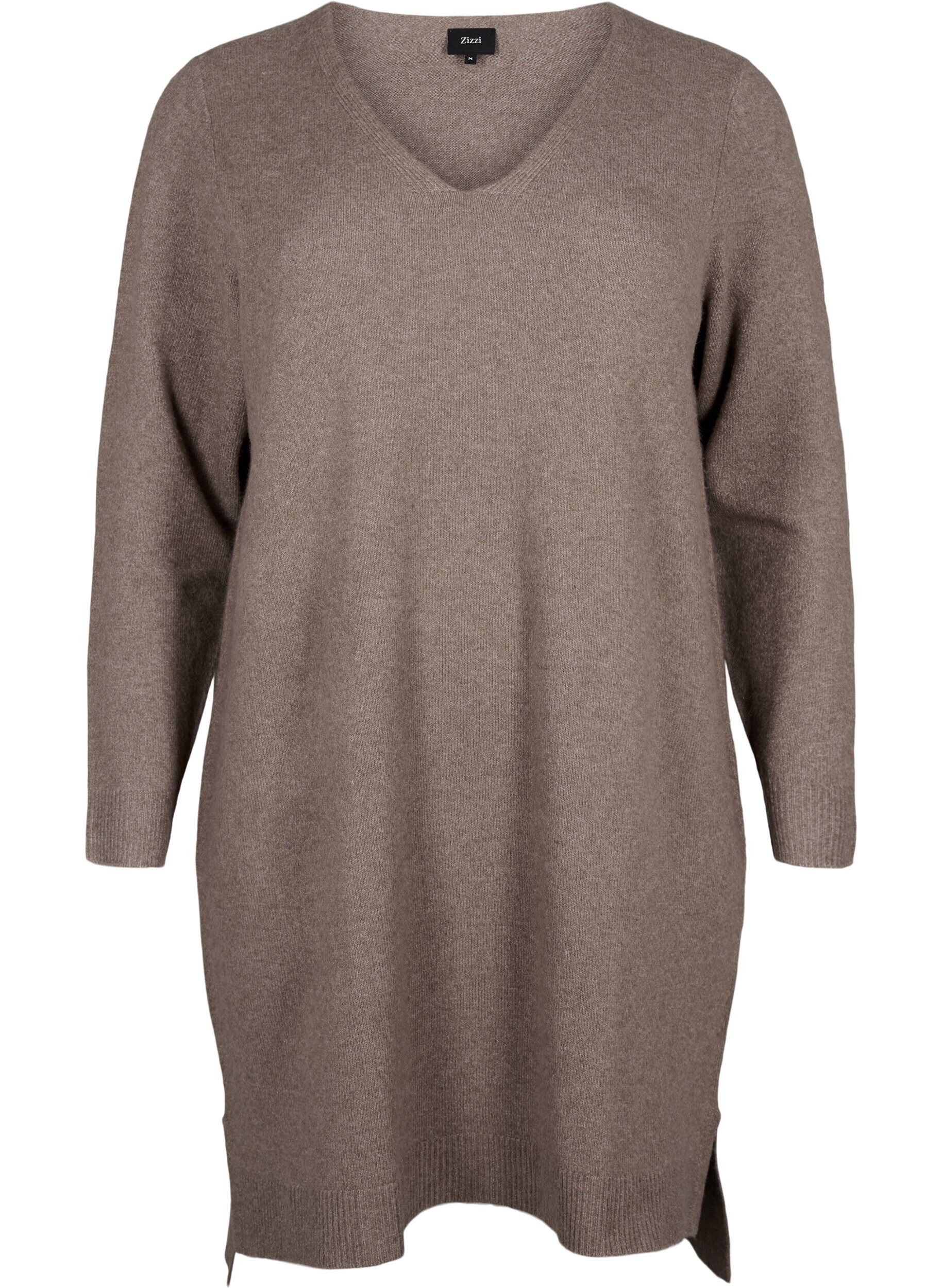 ZizziGebreide jurk met split, Walnut/White, Packshot image number 0