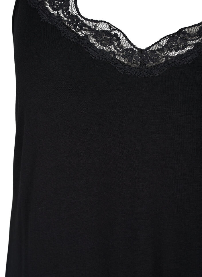Pyjama jurk met kanten rand in viscose, Zwart, Packshot image number 2