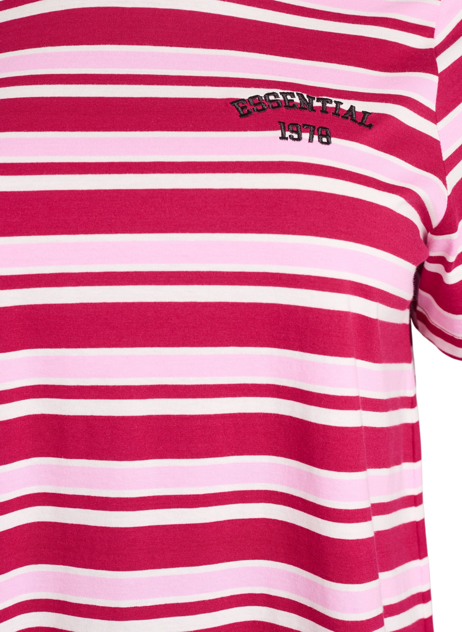 ZizziKatoenen T-shirt met strepen, Roze, Packshot image number 2