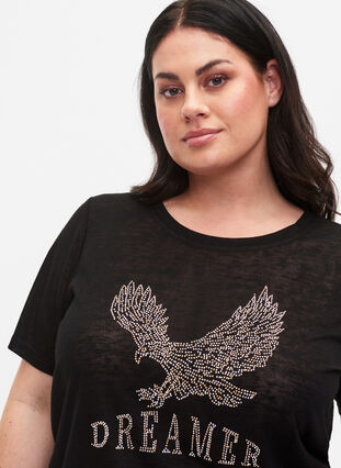 T-shirt met klinknagels en ronde hals, Black, Model image number 2