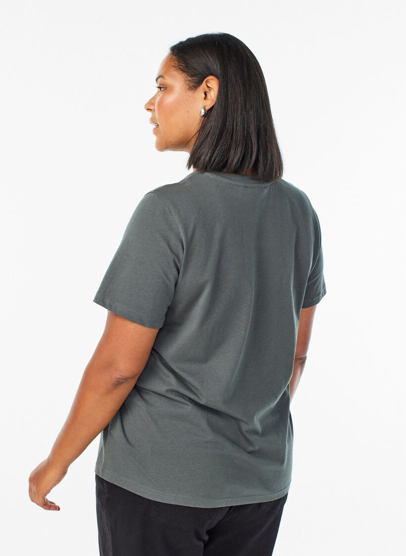 Basic katoenen T-shirt met ronde hals, Groen, Model image number 2