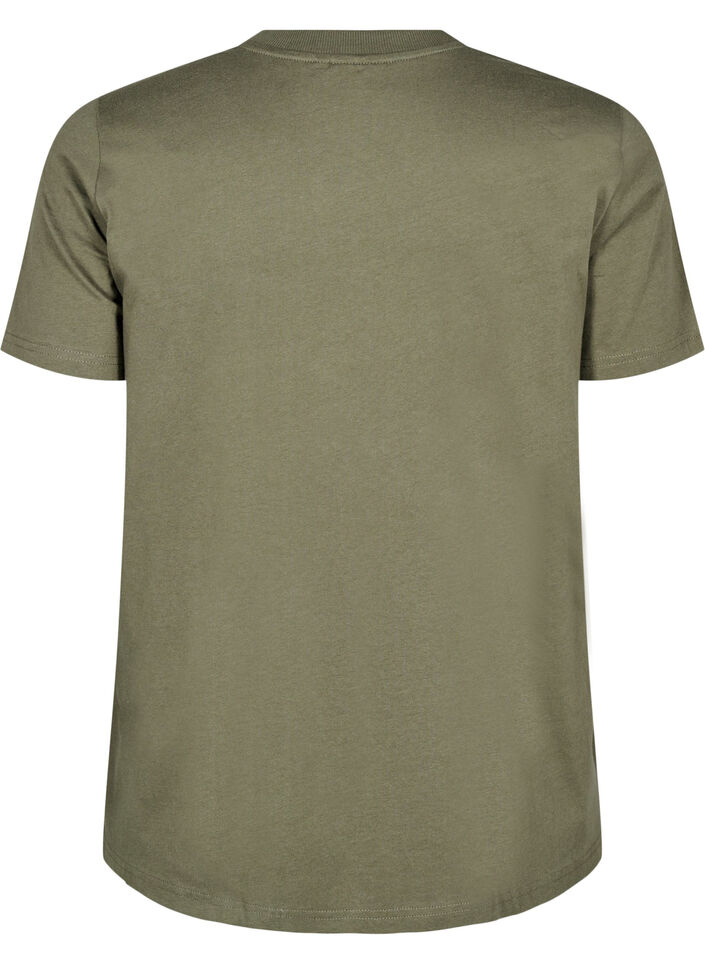 T-shirt basique en coton &agrave; col rond, Vert fonc&eacute;, Packshot image number 1