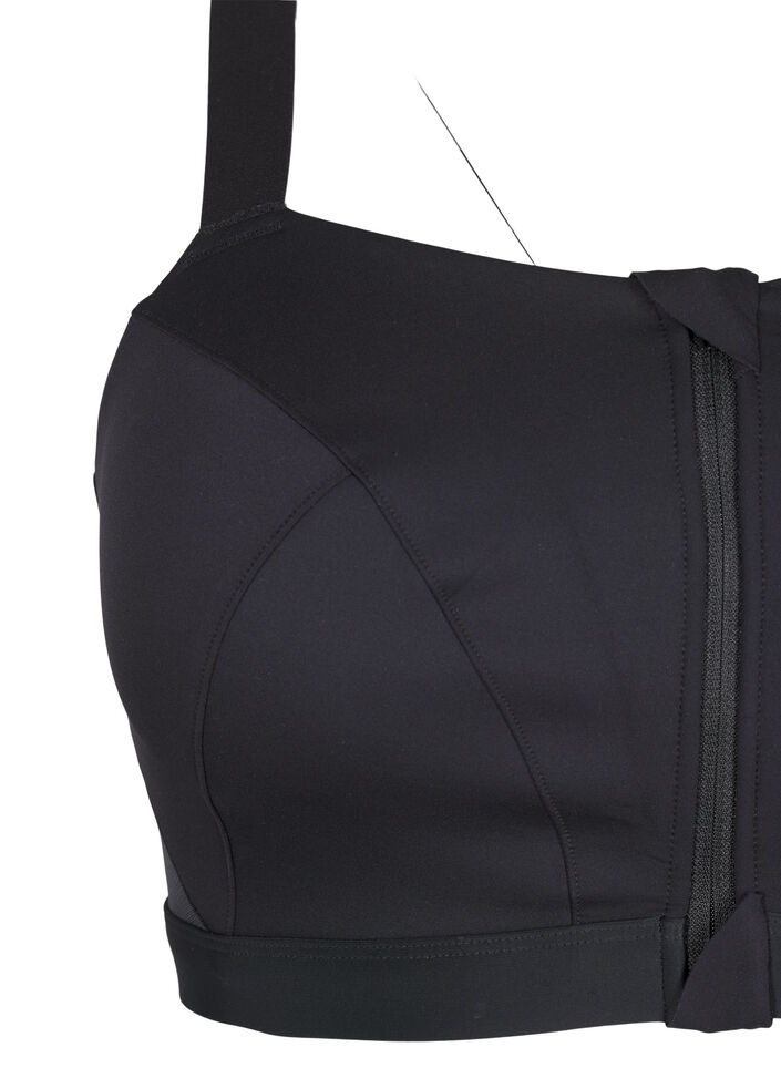 Sportbeha met sluiting aan de voorkant en goede ondersteuning, Zwart, Packshot image number 3