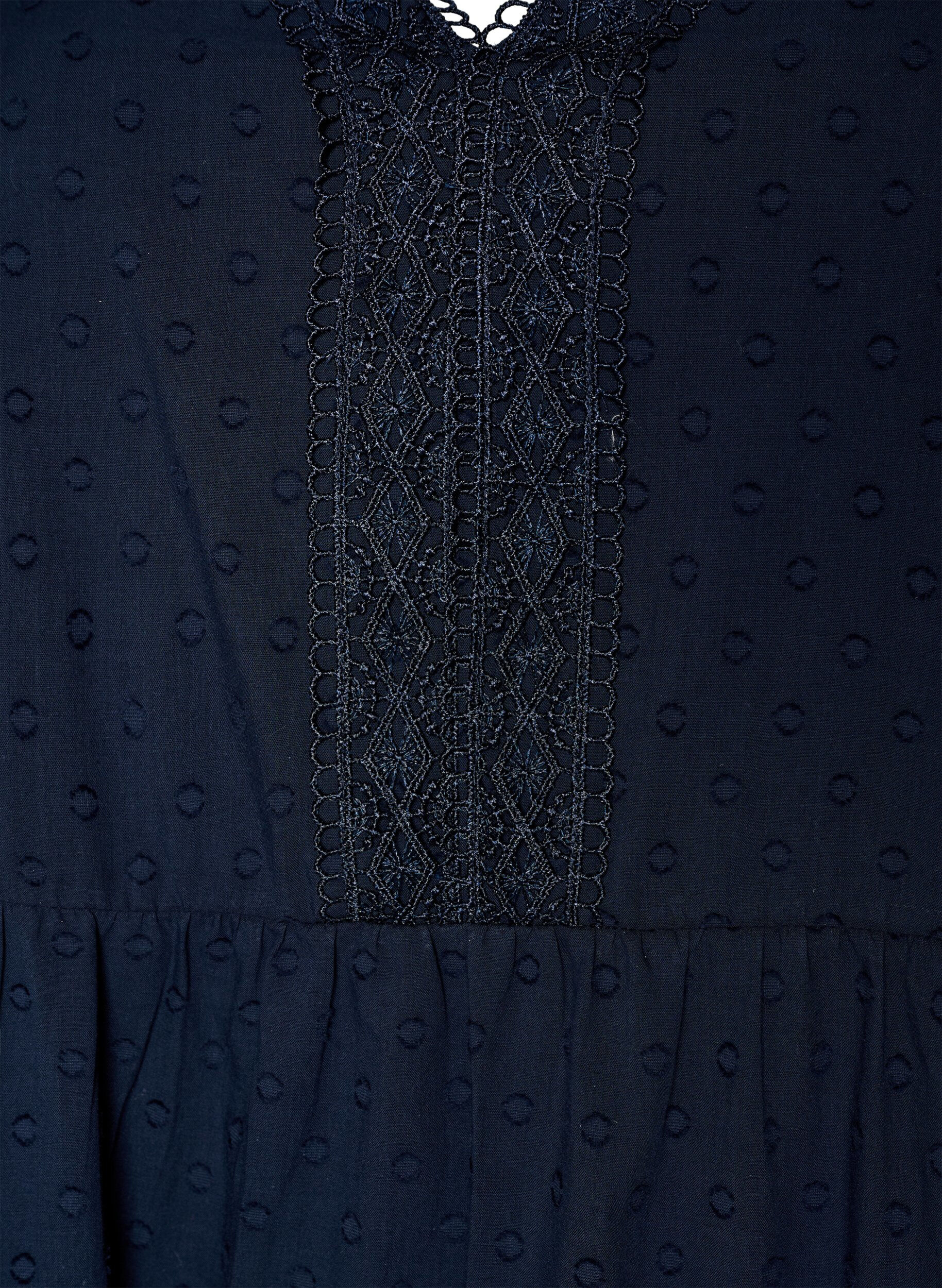 ZizziMidi-jurk van gestructureerd katoen met crochet details, Blauw, Packshot image number 2