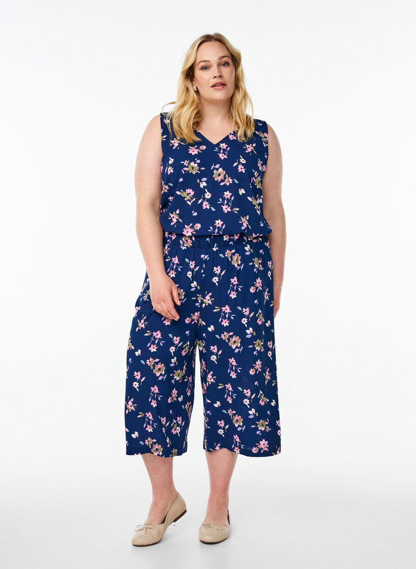 Pantalon ample avec imprim&eacute;, Bleu, Model image number 0