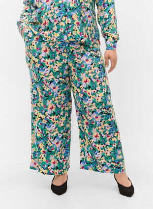 Pantalon ample en viscose avec imprimé, Multi AOP, Model image number 2