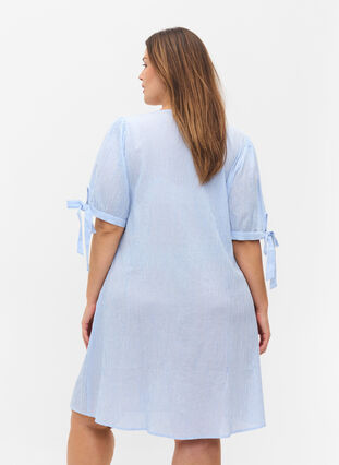Gestreepte blouse jurk in katoen, Blue Stripe, Model image number 1