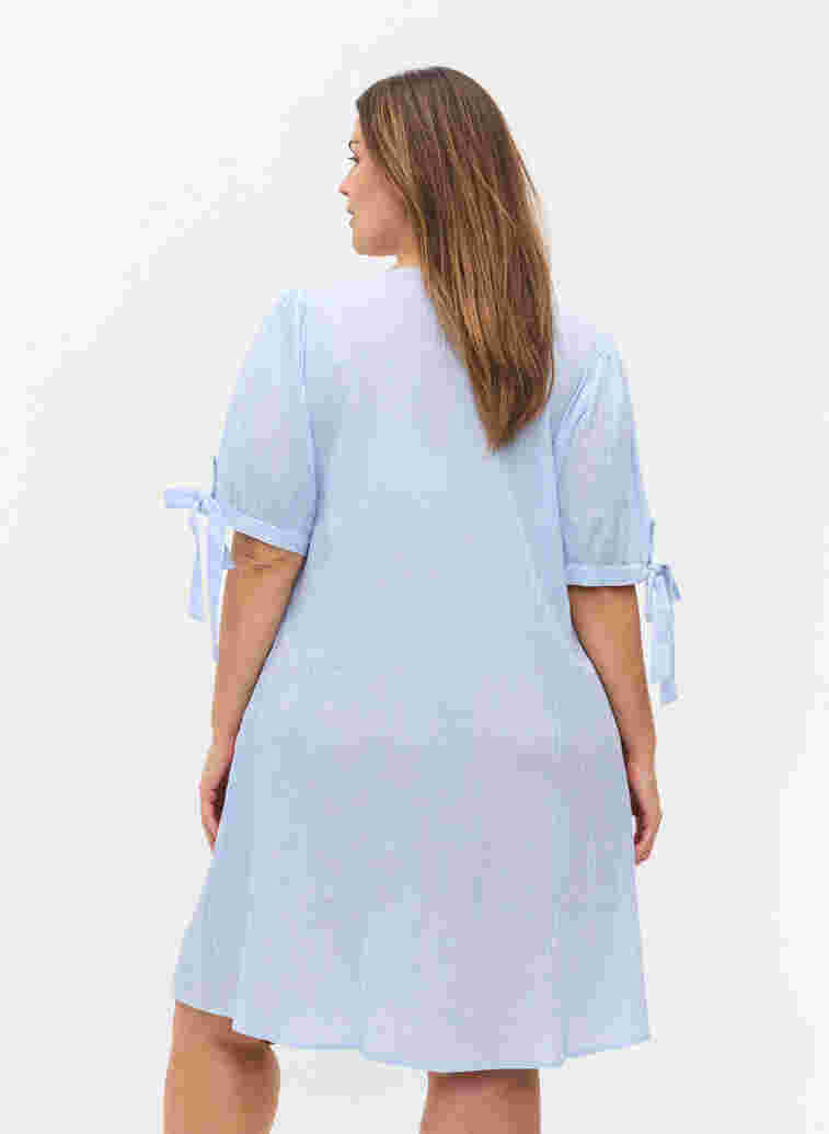 Gestreepte blouse jurk in katoen, Blue Stripe, Model