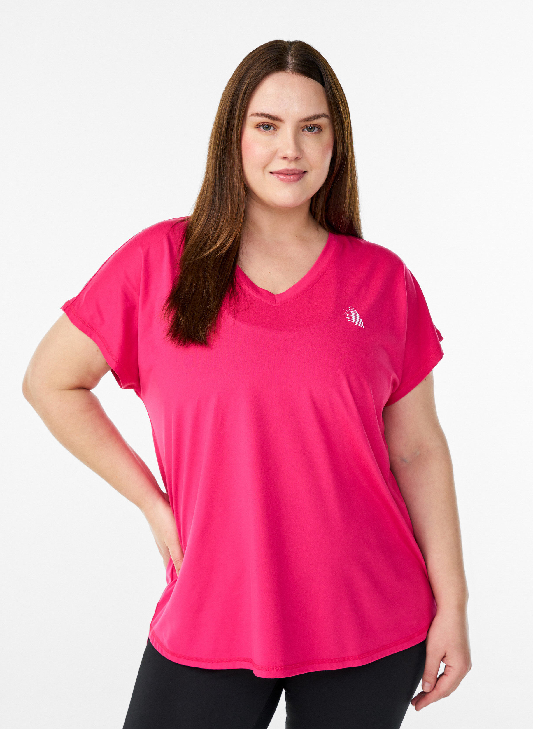 T-shirt de sport &agrave; manches courtes et col en V, Rose, Model