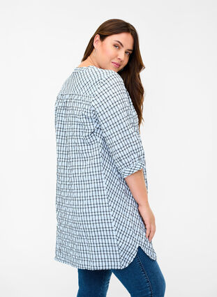 Tunique chemise à carreaux à manches 3/4, Light Blue Check , Model image number 1