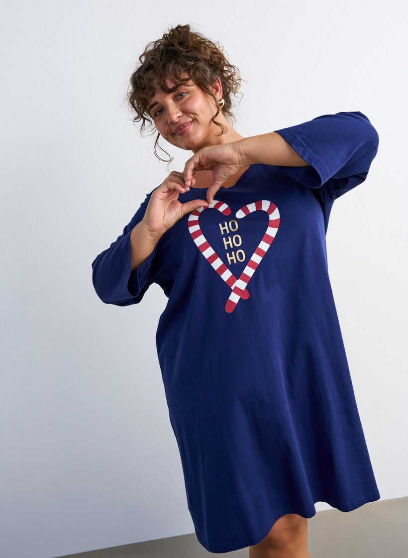 Chemise de nuit en coton bio &agrave; motif de No&euml;l, Bleu, Model image number 3