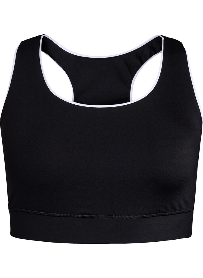 Brassière de sport à dos nageur avec finitions contrastantes, Noir, Packshot image number 0