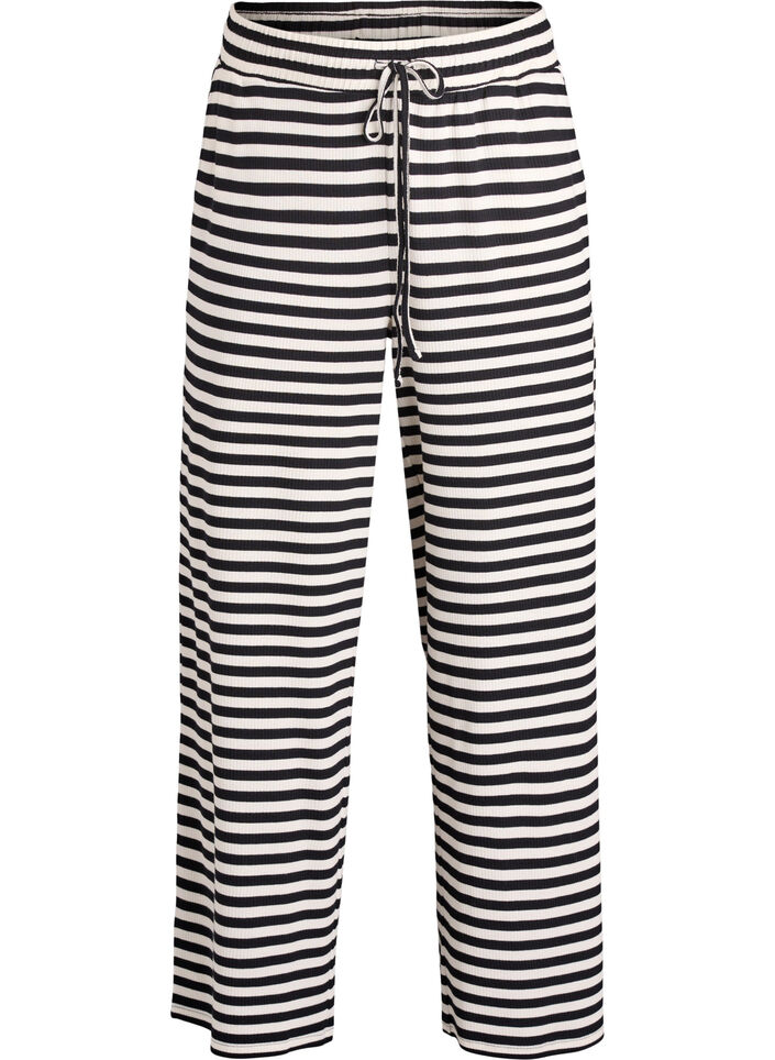 Gestreepte pyjamabroek met een high waist en wijde pijpen, Zwart, Packshot image number 0