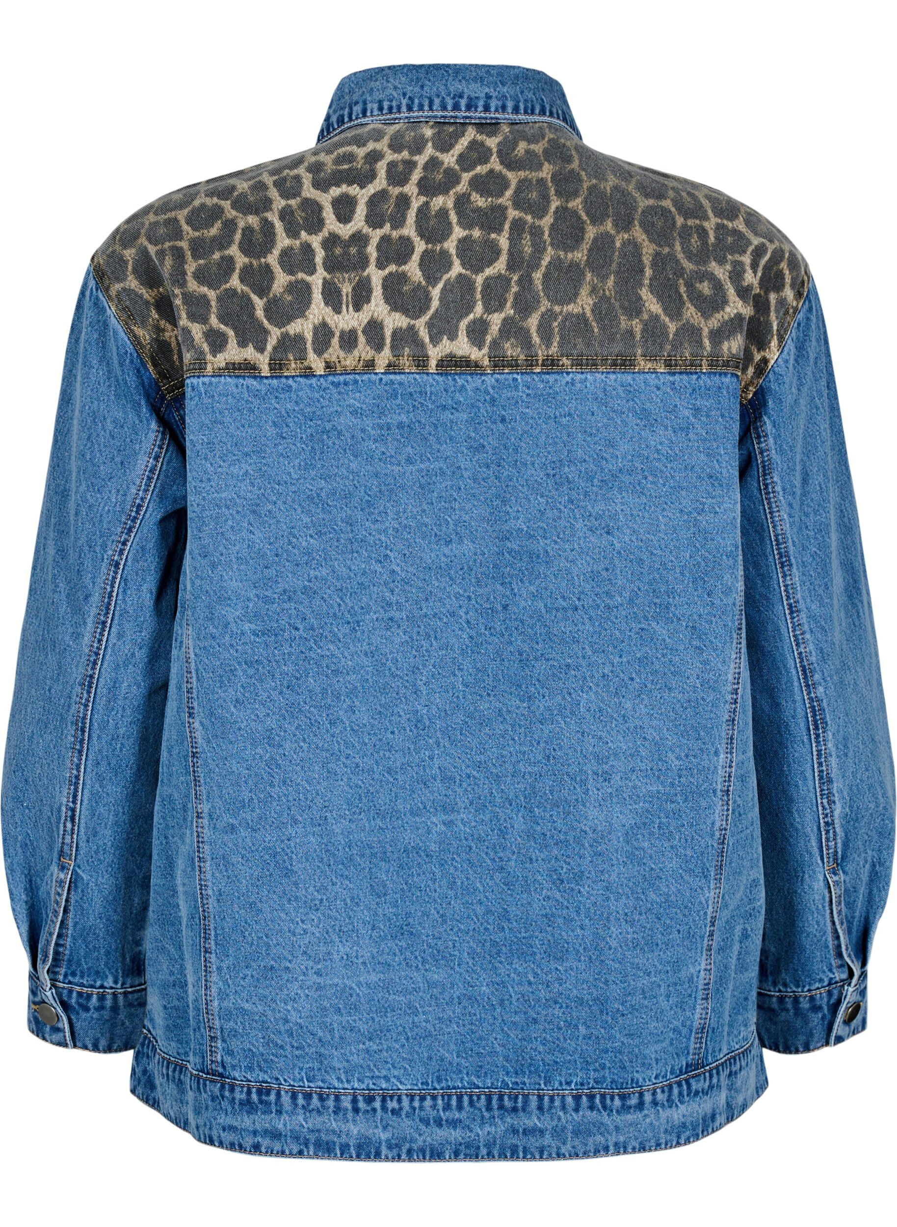 ZizziDenim shirt met luipaardprint details, Blauw, Packshot image number 1