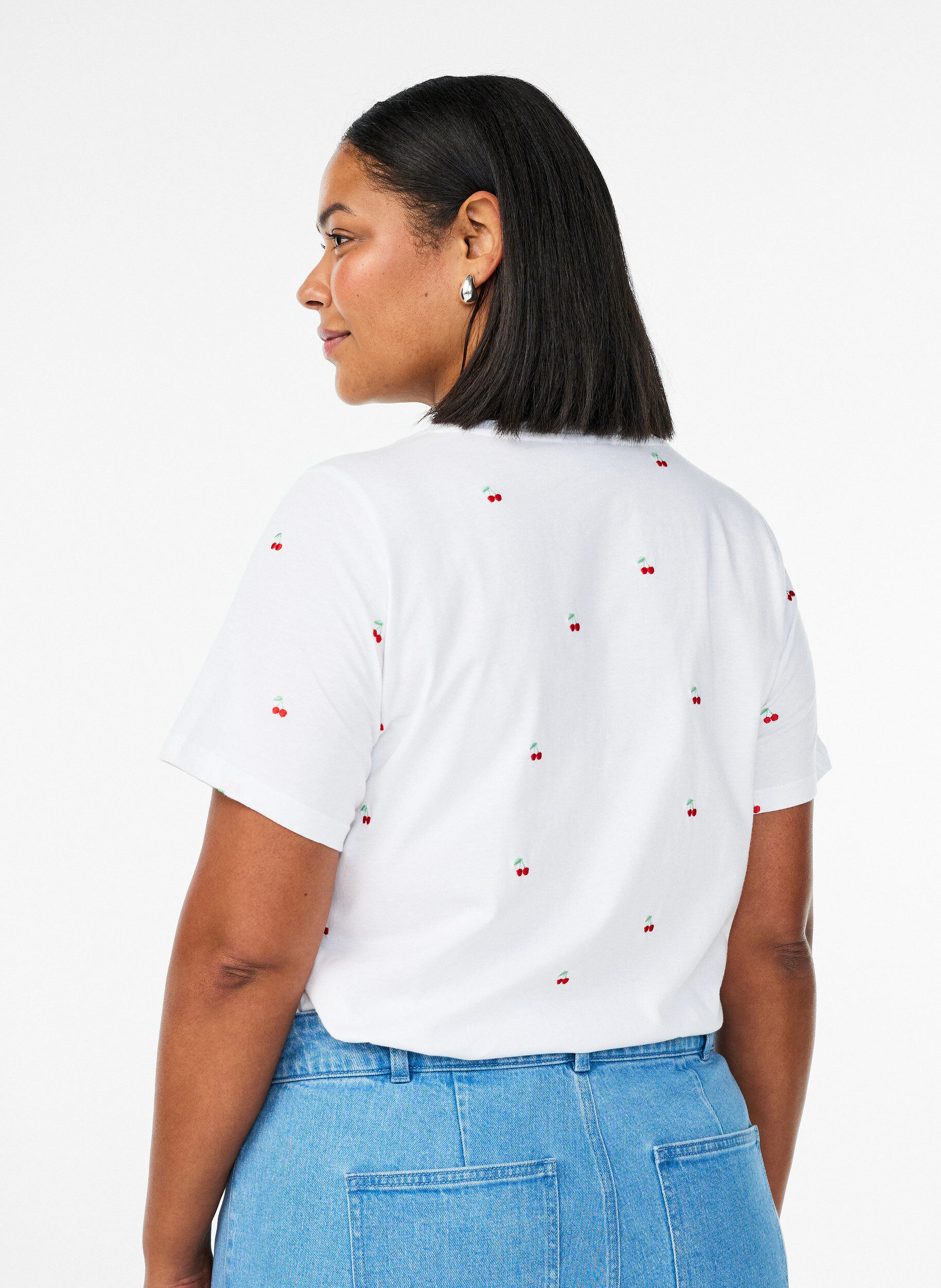 ZizziT-shirt en coton biologique avec motifs brod&eacute;s, Blanc, Model image number 2