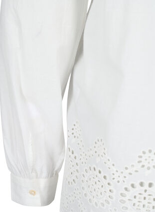 Blouse à manches longues en coton avec broderie anglaise, Bright White, Packshot image number 3