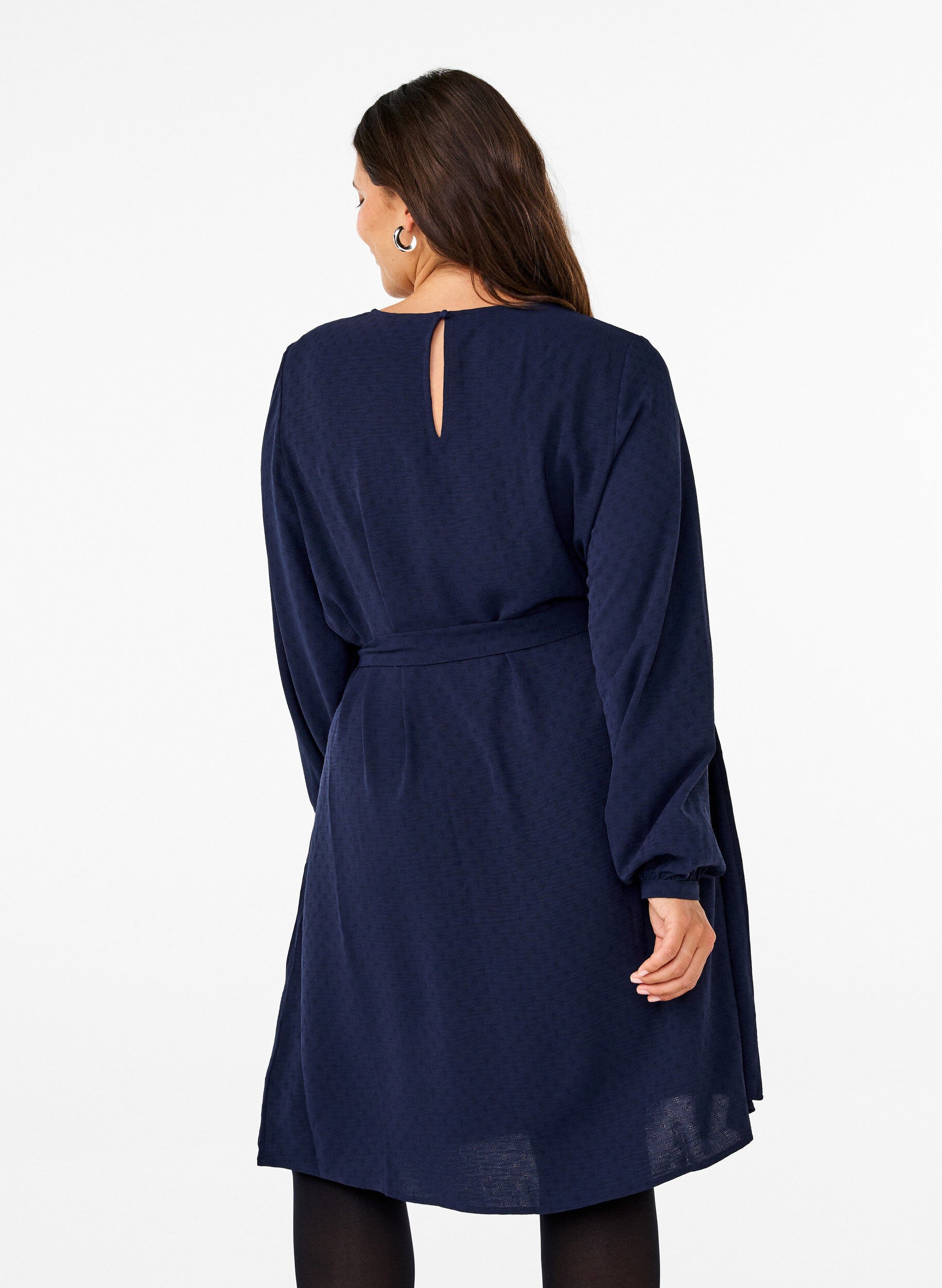 ZizziKorte jurk van textuurstof met een strikriem, Navy Blazer, Model image number 1