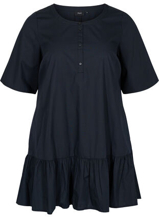 Tunique en coton à manches courtes et coupe trapèze, Black , Packshot image number 0