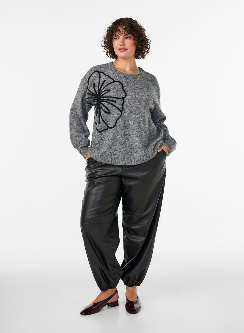 Pull avec application florale, Gris, Model image number 1