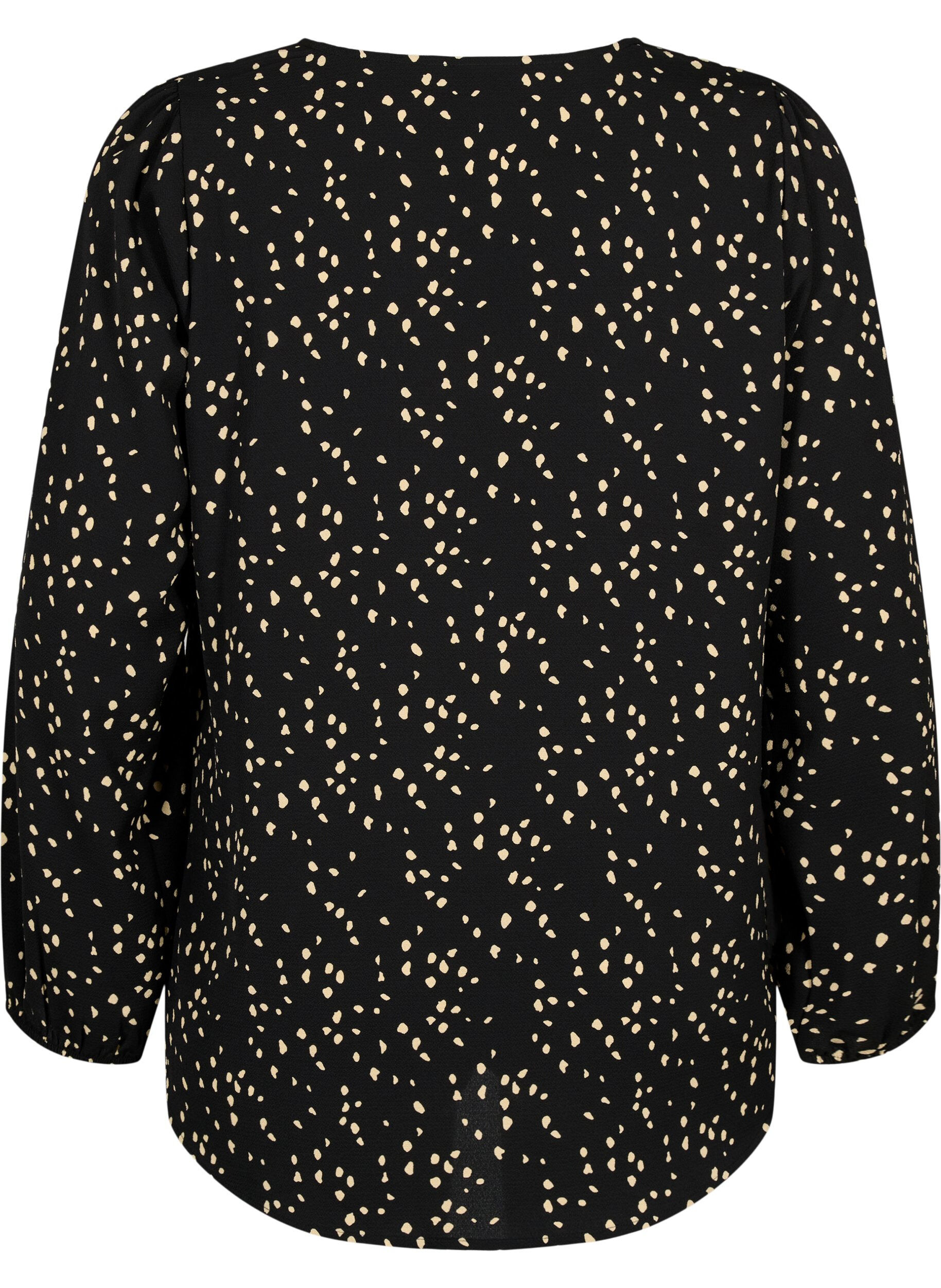 Zizzi Blouse avec col en V et imprim&eacute;, Black Dot AOP, Packshot image number 1