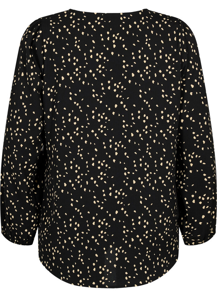 Blouse avec col en V et imprimé, Black Dot AOP, Packshot image number 1