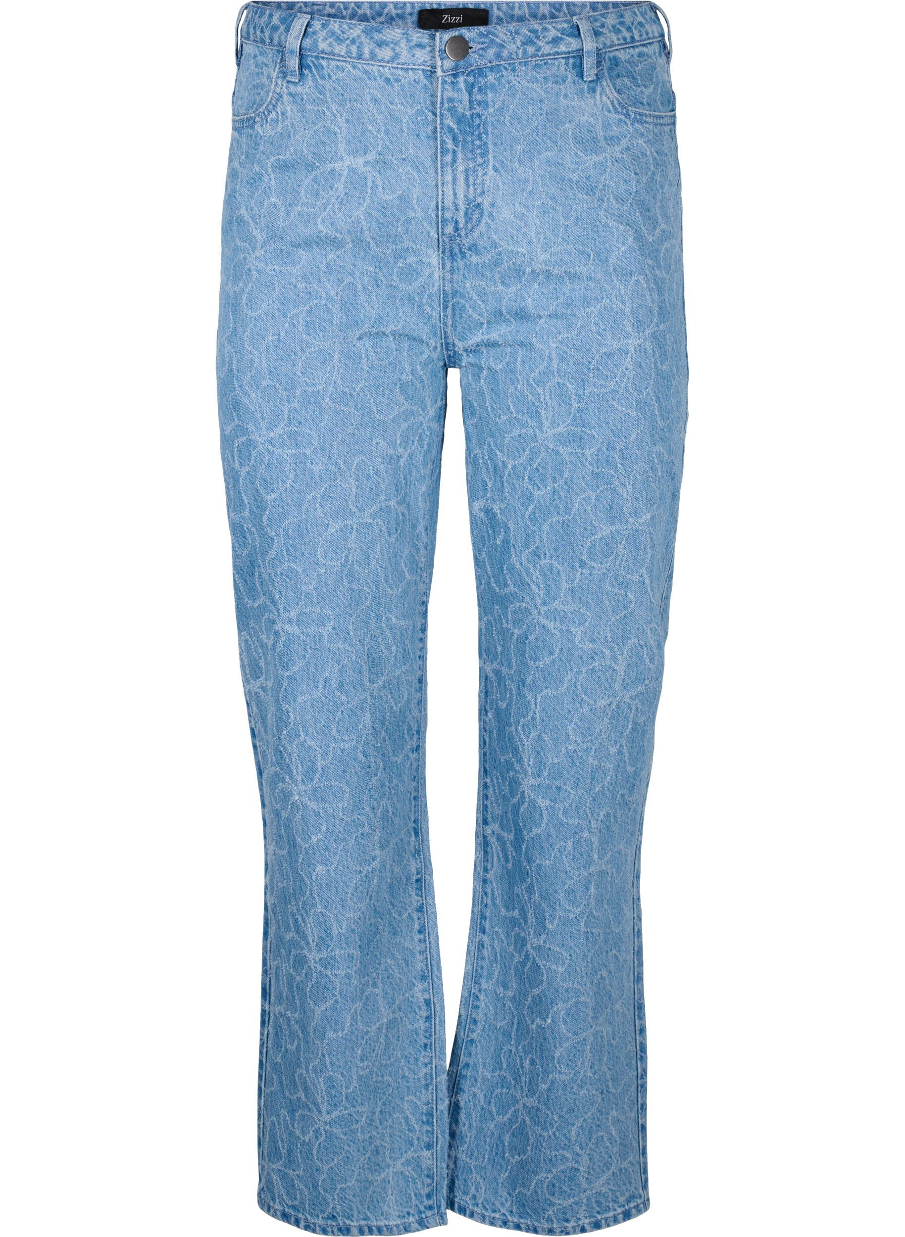ZizziGemma jeans met een hoge taille en bloemenpatroon, Blauw, Packshot image number 0
