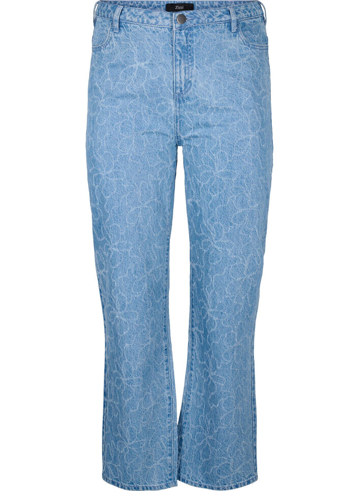 Jeans Gemma de taille haute et au motif floral, Bleu Clair, Packshot image number 0