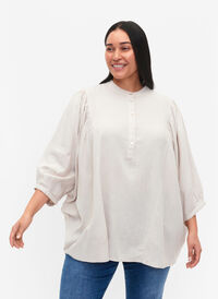 Viscose-Linen Mix Shirt Blouse met 3/4 Mouwen, Moonbeam, Model