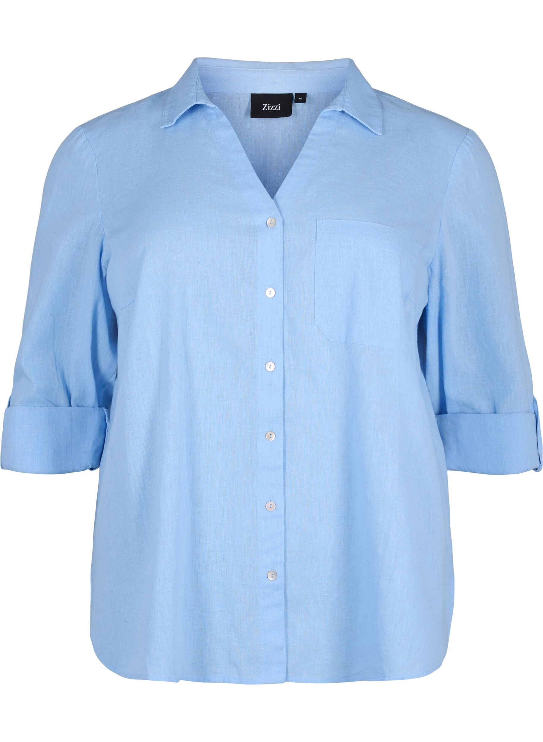 ZizziOverhemdblouse van katoen-linnenmix met knoopsluiting, Serenity, Packshot image number 0