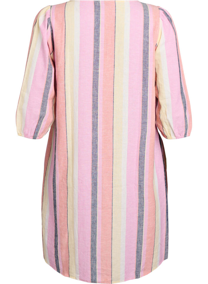 Robes courtes en lin et viscose &agrave; manches 3/4, Jaune, Packshot image number 1