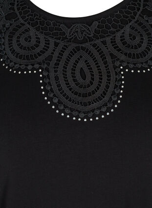 Viscose t-shirt met korte mouwen en kanten details, Black, Packshot image number 2