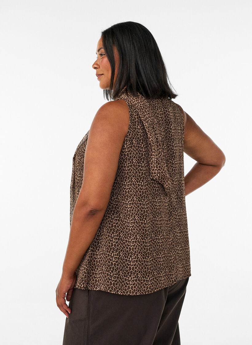Blouse sans manches &agrave; col montant avec un n&oelig;ud, Marron, Model image number 2