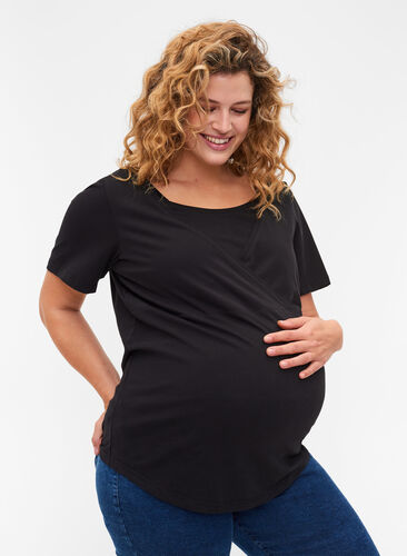 T-shirt de grossesse à manches courtes en coton, Black, Model image number 0