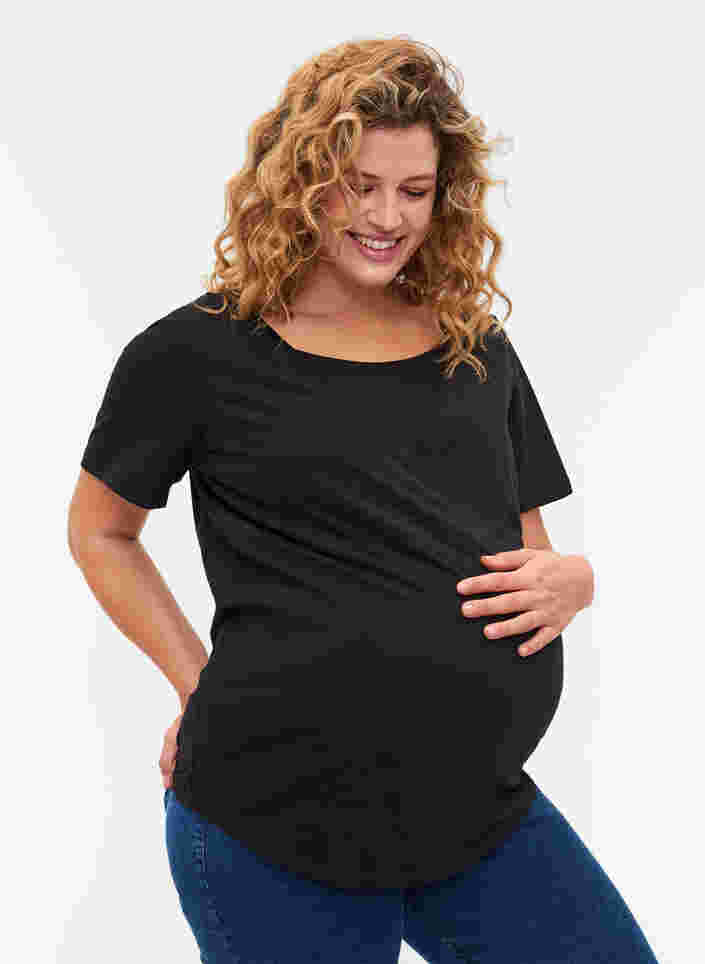 Zwangerschapst-shirt met korte mouwen in katoen, Black, Model image number 0